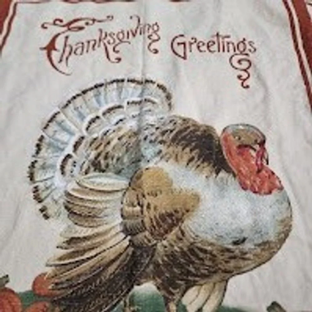 WILLIAMS SONOMA Thanksgiving Greetings Turkey Towels Set of 2 Made in‎ Italy